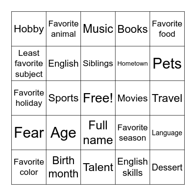 Get to Know You Bingo Card