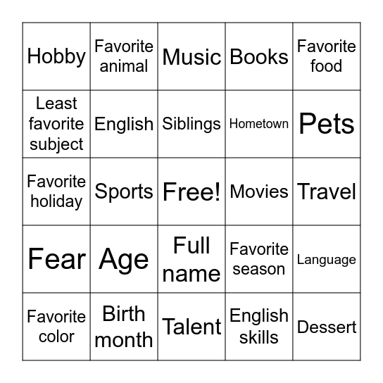 Get to Know You Bingo Card