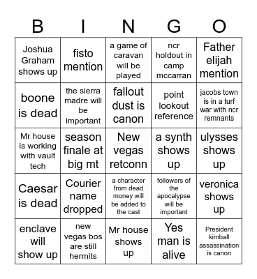 fallout show season 2 predictions Bingo Card
