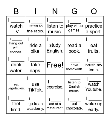 Adverbs of Frequency Bingo Card