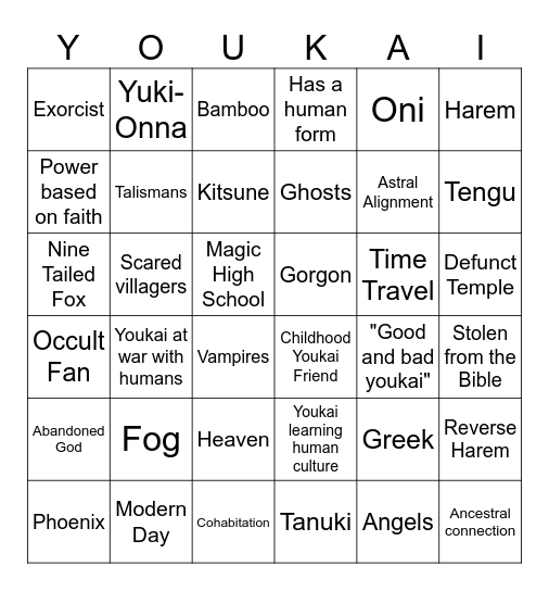 Mythological Bingo Card