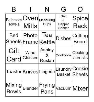 Bridal Shower Gift Bingo Card