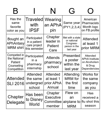 MRM Region 3 BINGO Card