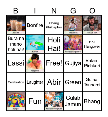 Happy Holi Bingo Card
