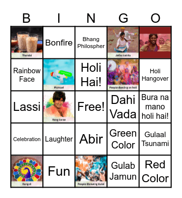 Happy Holi Bingo Card