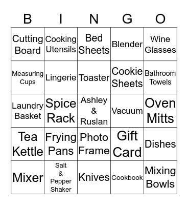 Bridal Shower Gift Bingo Card