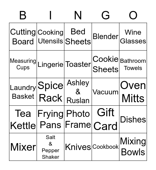 Bridal Shower Gift Bingo Card