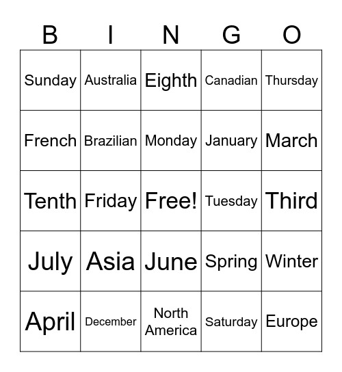Bingo! Bingo Card