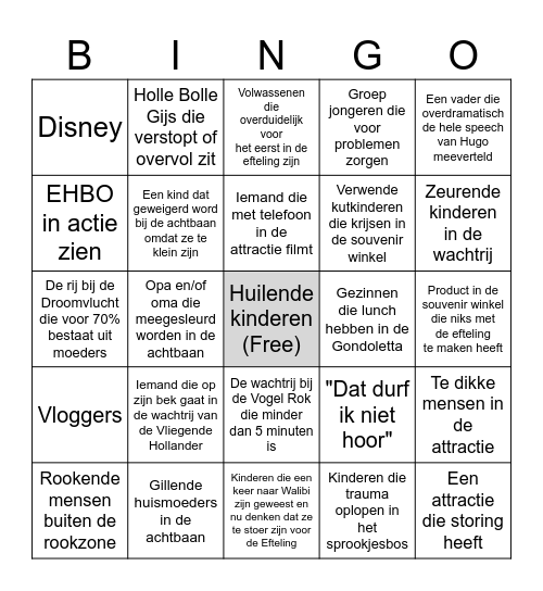 Efteling bingo Card
