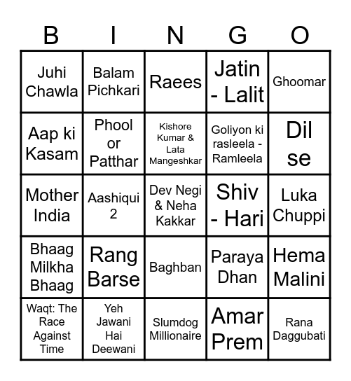 Bollywood Holi Bingo! Bingo Card