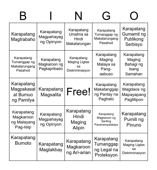 Karapatang Sibil Bingo Card