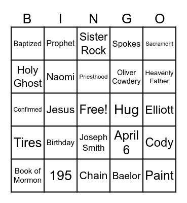 Restoration Bingo Card