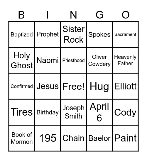 Restoration Bingo Card