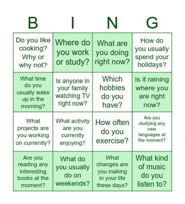 Pr Simple vs Pr Continious Bingo Card