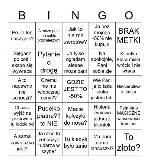 bingo klientkowe Bingo Card