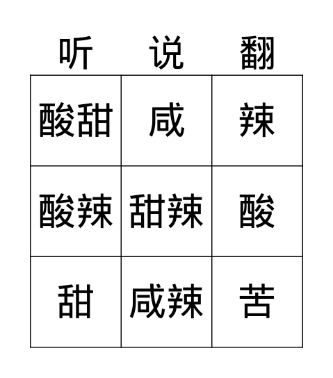 味道 taste Bingo Card