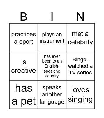 Find someone who Bingo Card