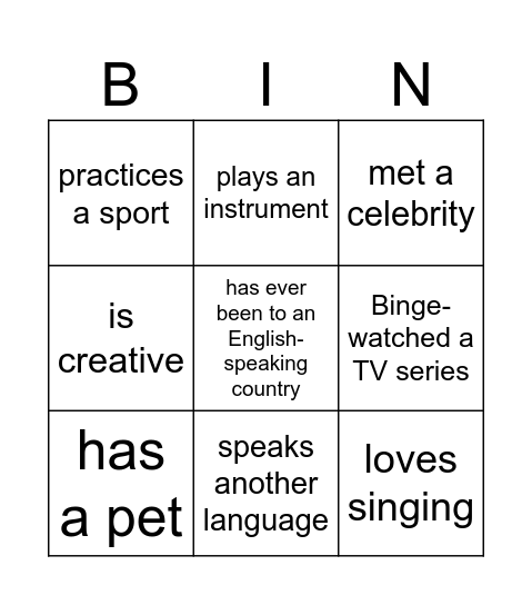 Find someone who Bingo Card