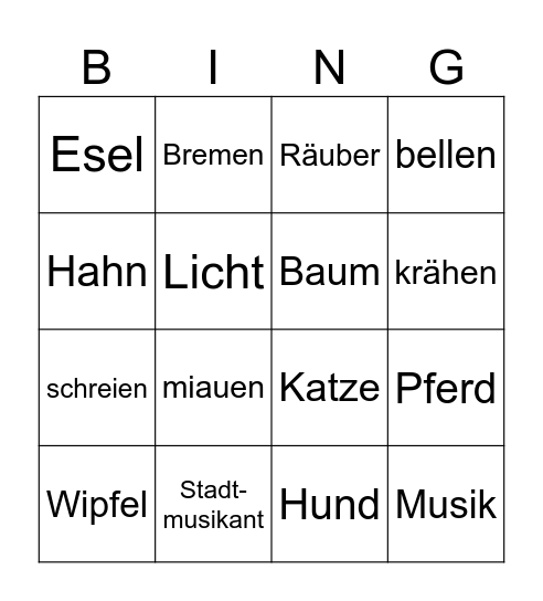 Bremer Stadtmusikanten Bingo Card