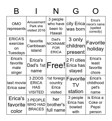 ERICA Bingo Card