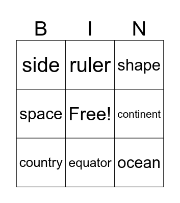 Vocabulary Bingo Card