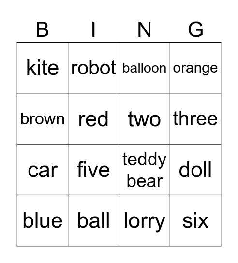 Starter Bingo - Toys and Numbers Bingo Card
