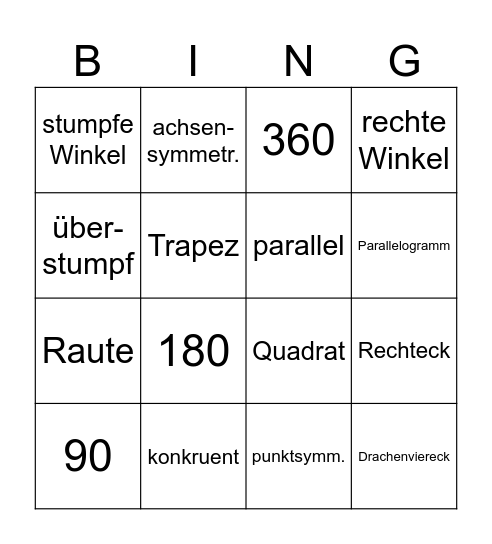 Geometrie Bingo Card