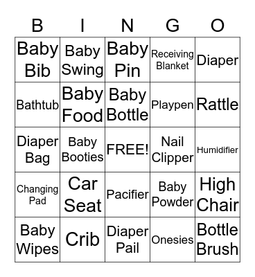 Baby Shower Bingo Card