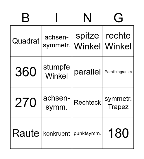 Geometrie Bingo Card