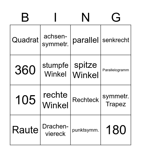 Geometrie Bingo Card