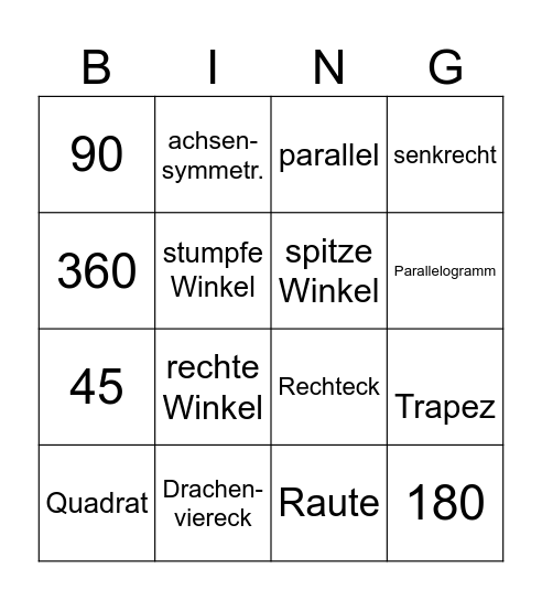 Geometrie Bingo Card