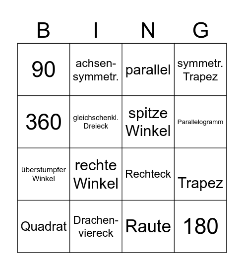 Geometrie Bingo Card