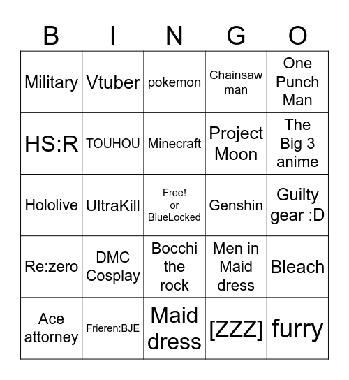 Anime con Bingo Card