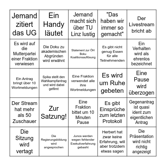 BV Bullshitbingo 2025 Bingo Card