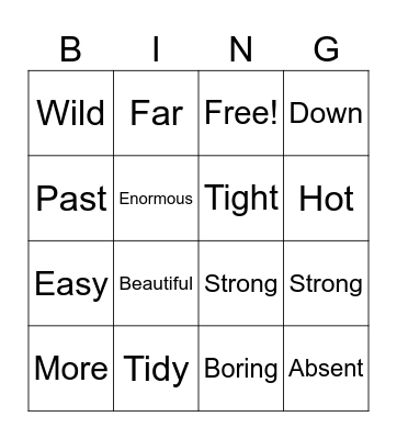Antonym Bingo Card