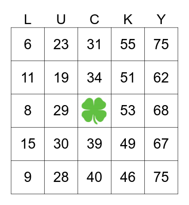 St. Patrick's Day Bingo Card