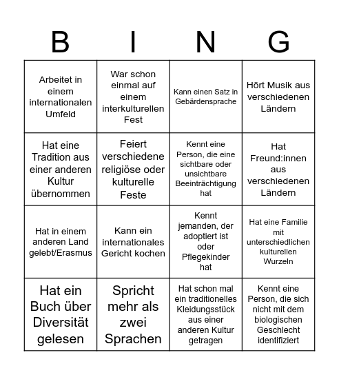 Diversity Bingo Card