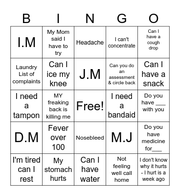 Health Office BINGO Card