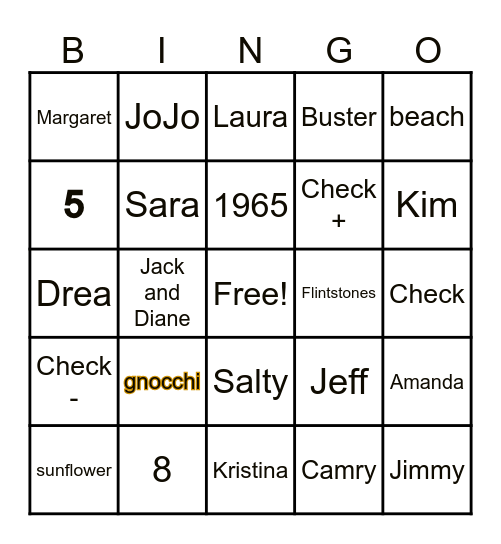 Amy's 60th Birthday Bingo Card