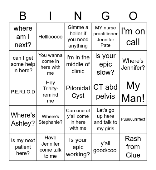 WEDNESDAY BINGO Card