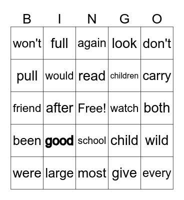Sight Word Extension Level Bingo Card