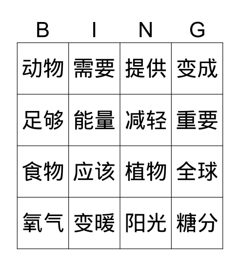保护环境 Bingo Card