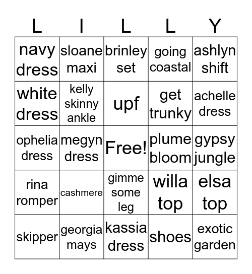 Lilly Bingo Round 3! Bingo Card