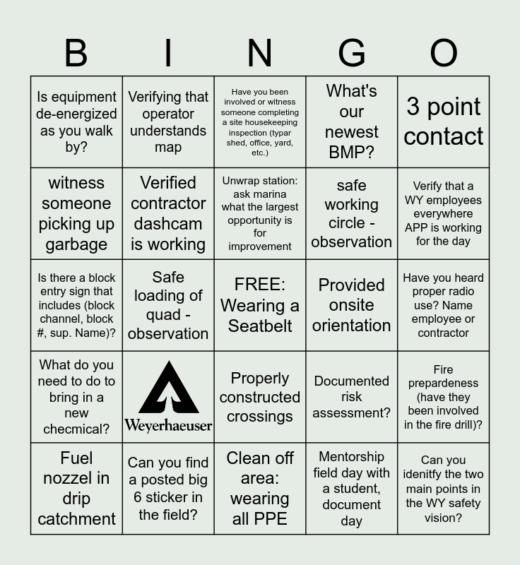 Positive Observation BINGO Card
