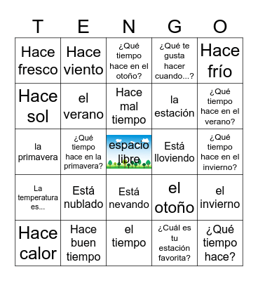 El Tiempo y Las estaciones Bingo Card