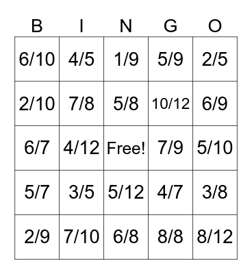 Adding Fractions Bingo Card