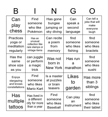 Find Someone Bingo Card