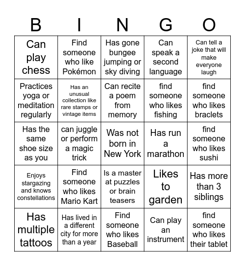 Find Someone Bingo Card