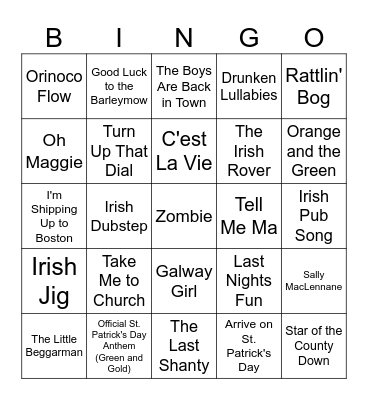 (10MB) S Patrick's Day Music Bingo Round 3 Bingo Card