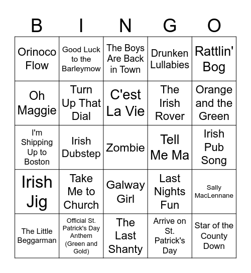 (10MB) S Patrick's Day Music Bingo Round 3 Bingo Card
